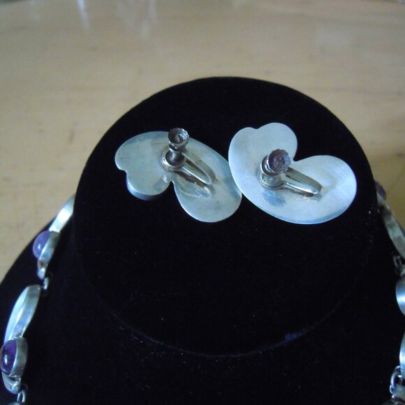 4 pc Antonio Pineda Taxco Silver 925 Comma Amethyst Necklace Bracelet Earrings - Picture 6 of 10
